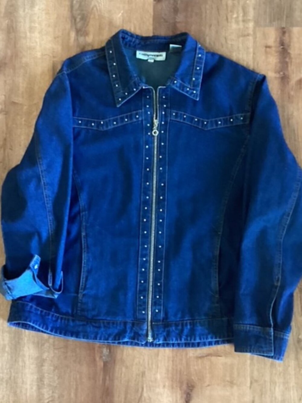 Denim Jacket by Cathy Daniels XL Full Zip‎ Dark Indigo with Rhinestones